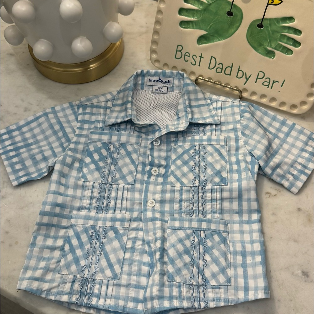 Blue and White Gingham Button Down Shirt